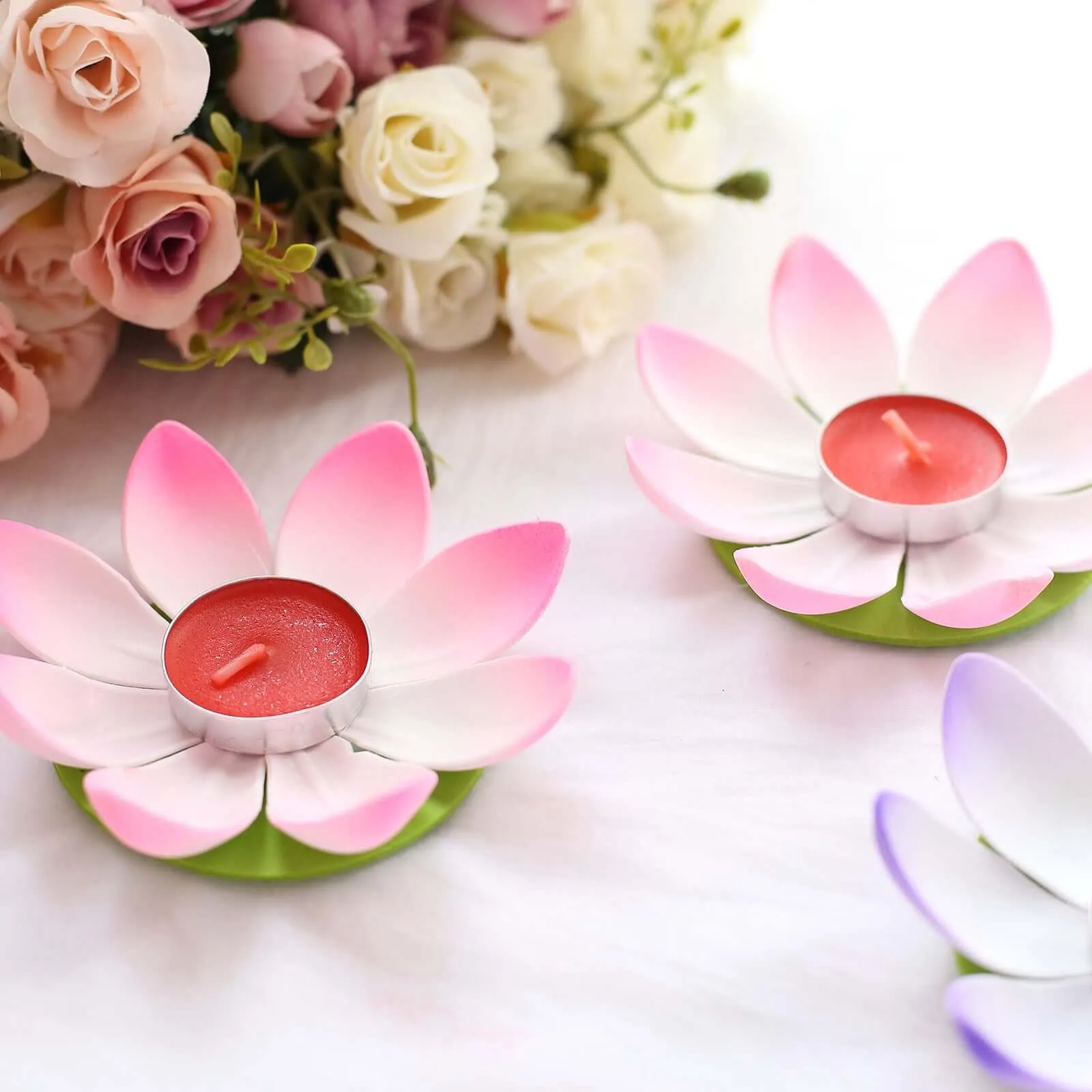 10 Pack 5" Colorful Lotus Flower Floating Tea Light Candle Lanterns, Assorted Water Lily Candles