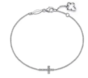 14K White Gold Diamond Cross Chain Bracelet