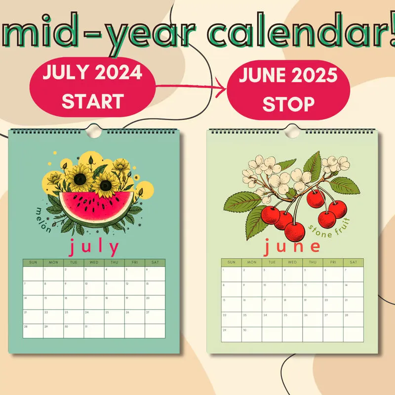 2024-2025 Seasonal Fruits and Vegetables Mid Year Calendar