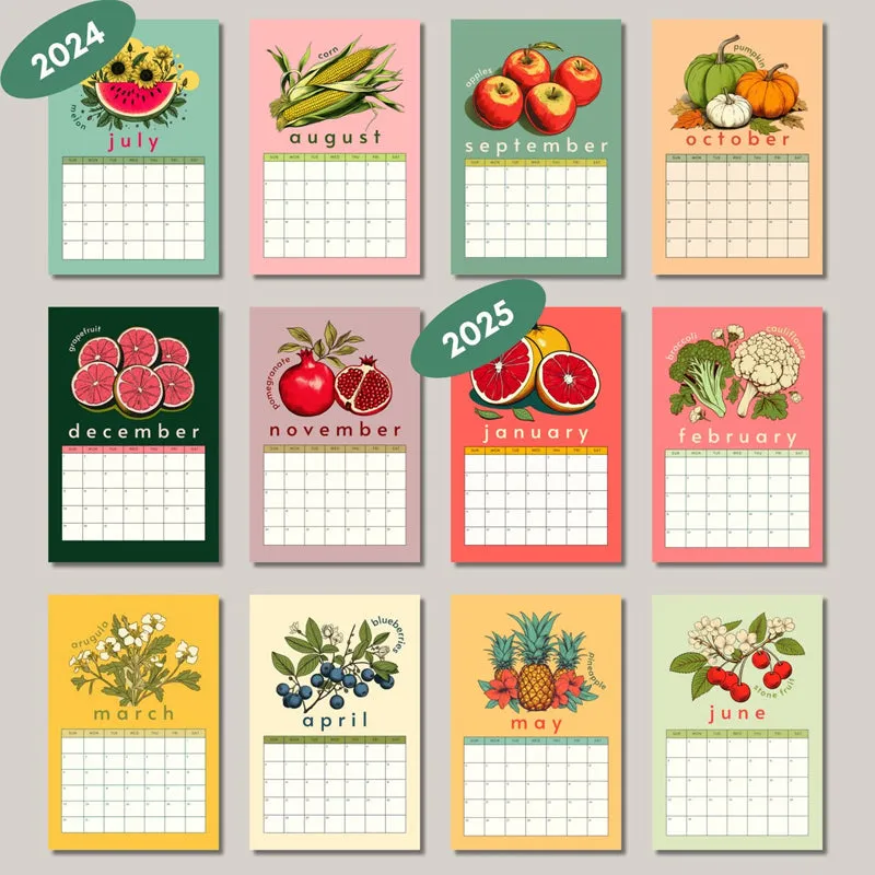 2024-2025 Seasonal Fruits and Vegetables Mid Year Calendar