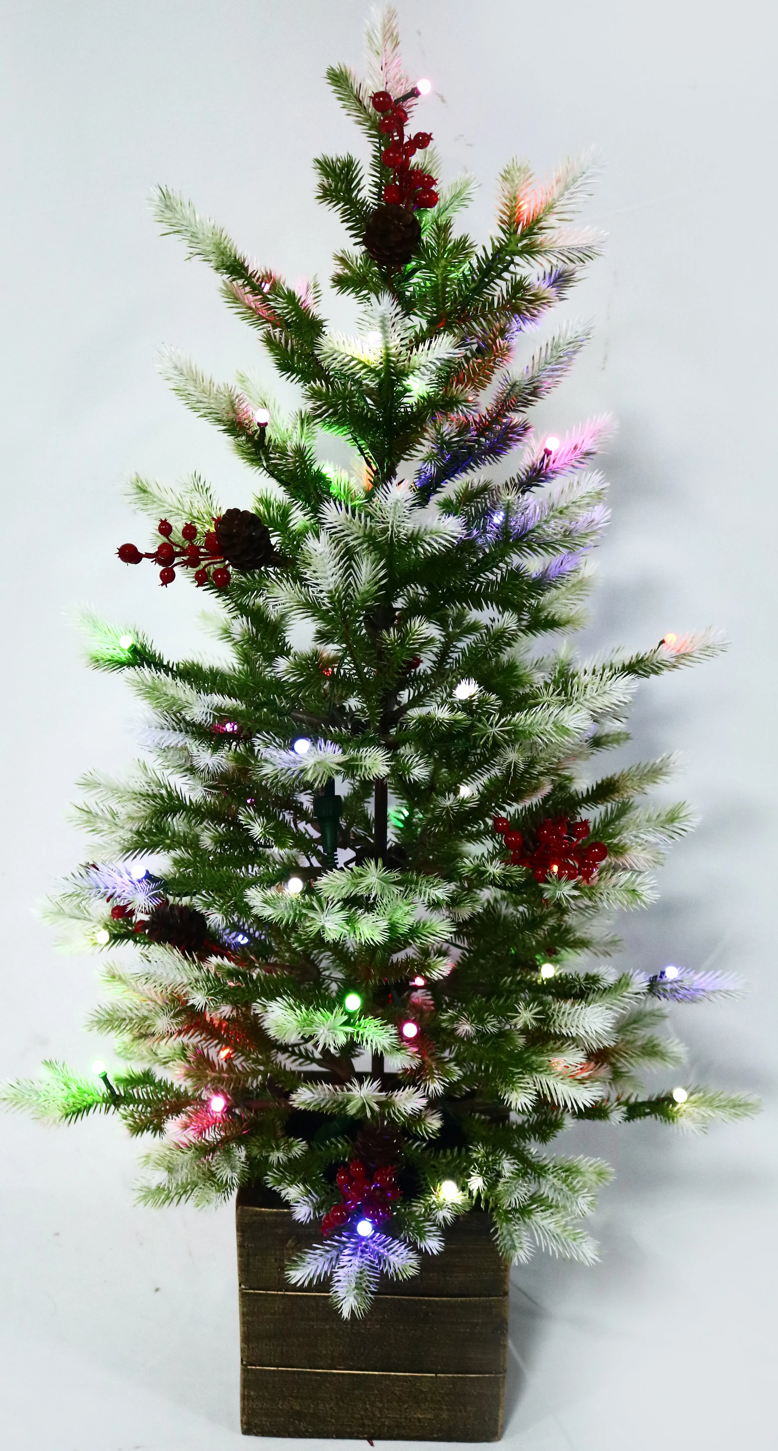 3.5' White Tip Frasier Fir Potted Artificial Foyer Tree with Color-Changing Starry LED Globe Lights