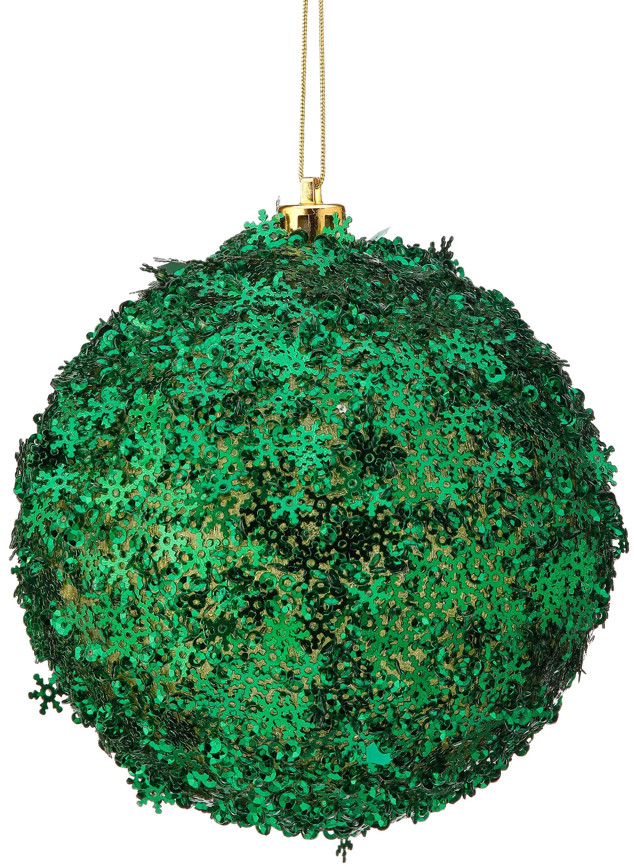 4" Metallic Green Snowflake Sequin Ball Ornament