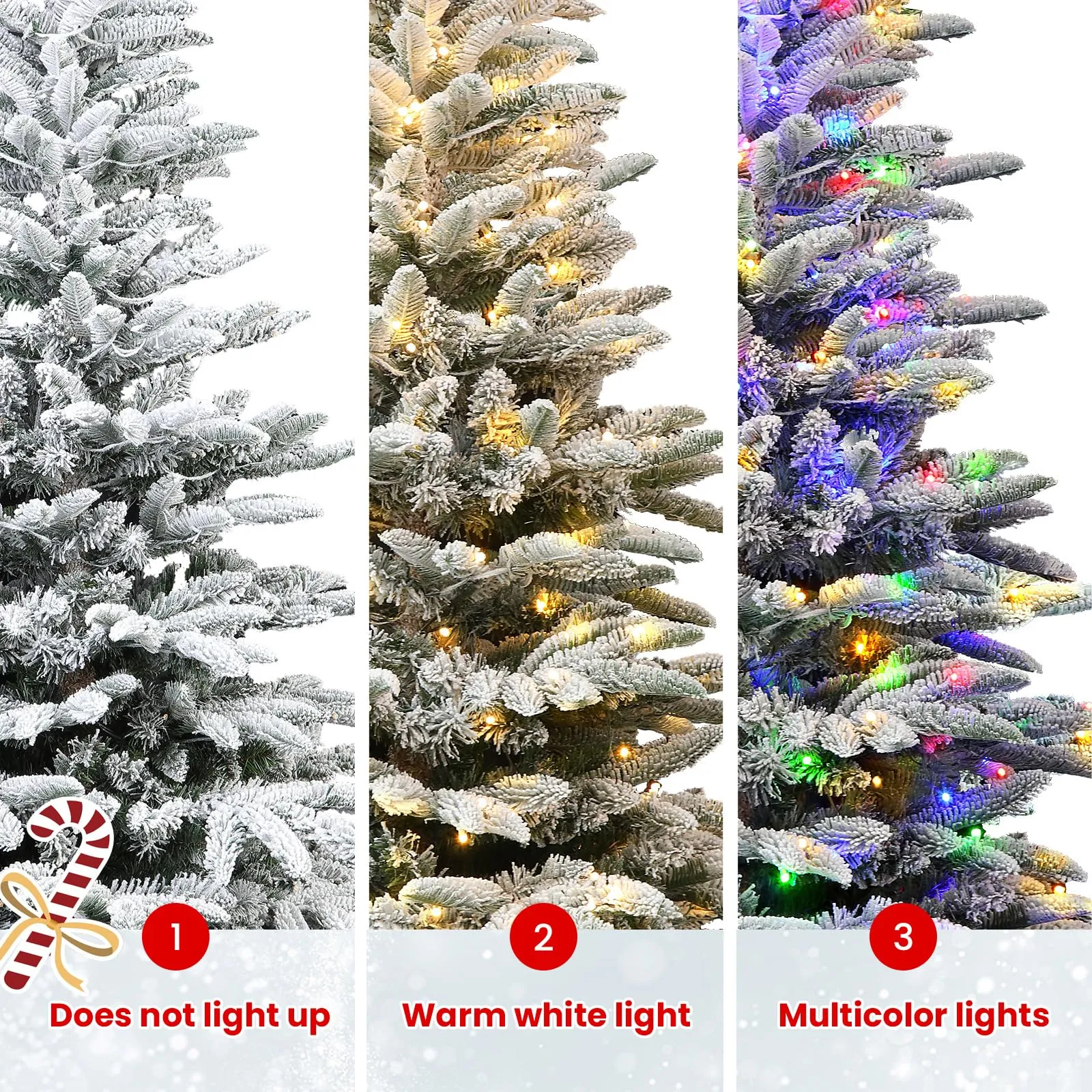 7.5ft Prelit 460 Multi-Color RGB Lights 1267 PE & PVC Branch Artificial Hinged Upgraded Snow Flocked Christmas Tree with Remote