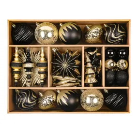 80 Ct Black and Gold Christmas Ball Ornament Set