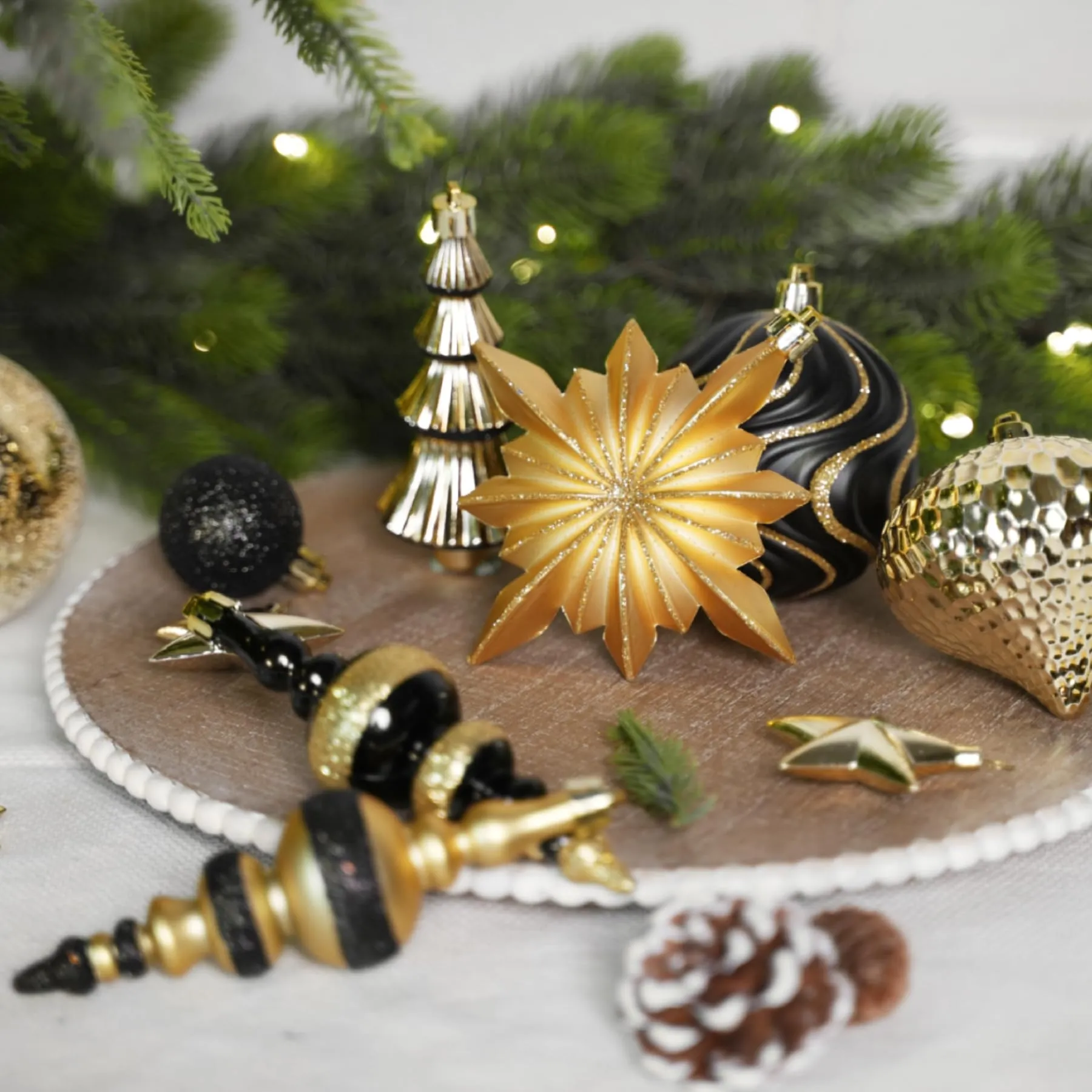 80 Ct Black and Gold Christmas Ball Ornament Set