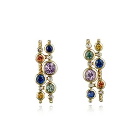 9ct Yellow Gold & Multi-Coloured Sapphire Climber Earrings