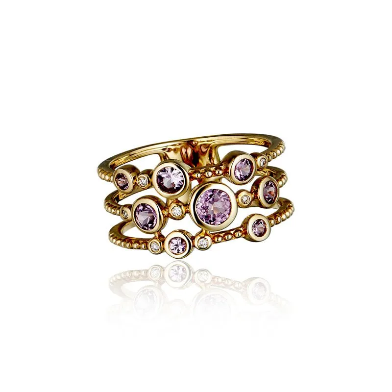 9ct Yellow Gold & Pink Sapphire Multi-Stone Ring