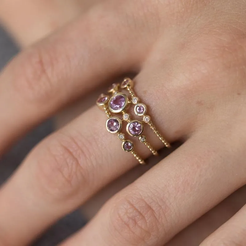 9ct Yellow Gold & Pink Sapphire Multi-Stone Ring