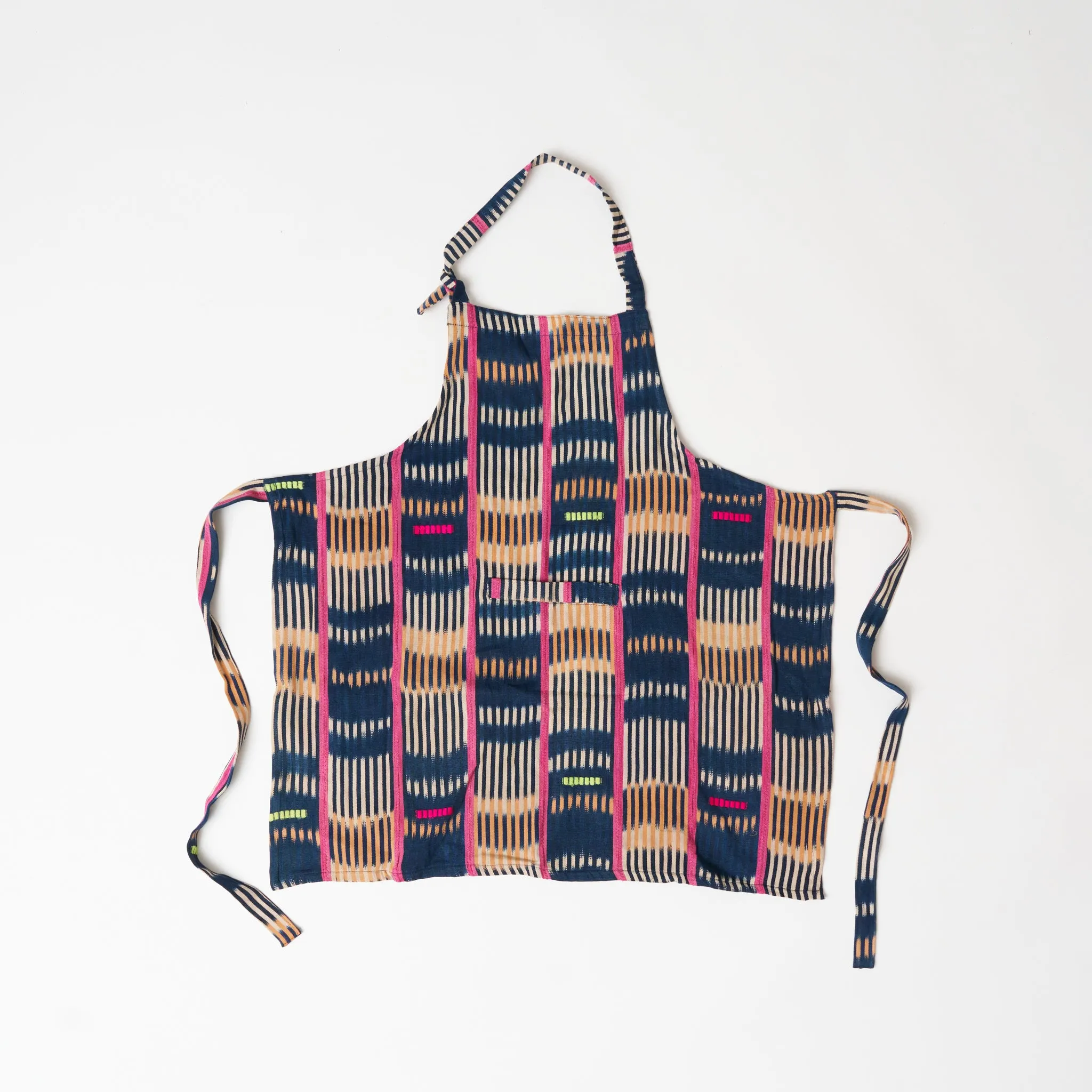 African Baule Apron - Indigo/Peach/Pink