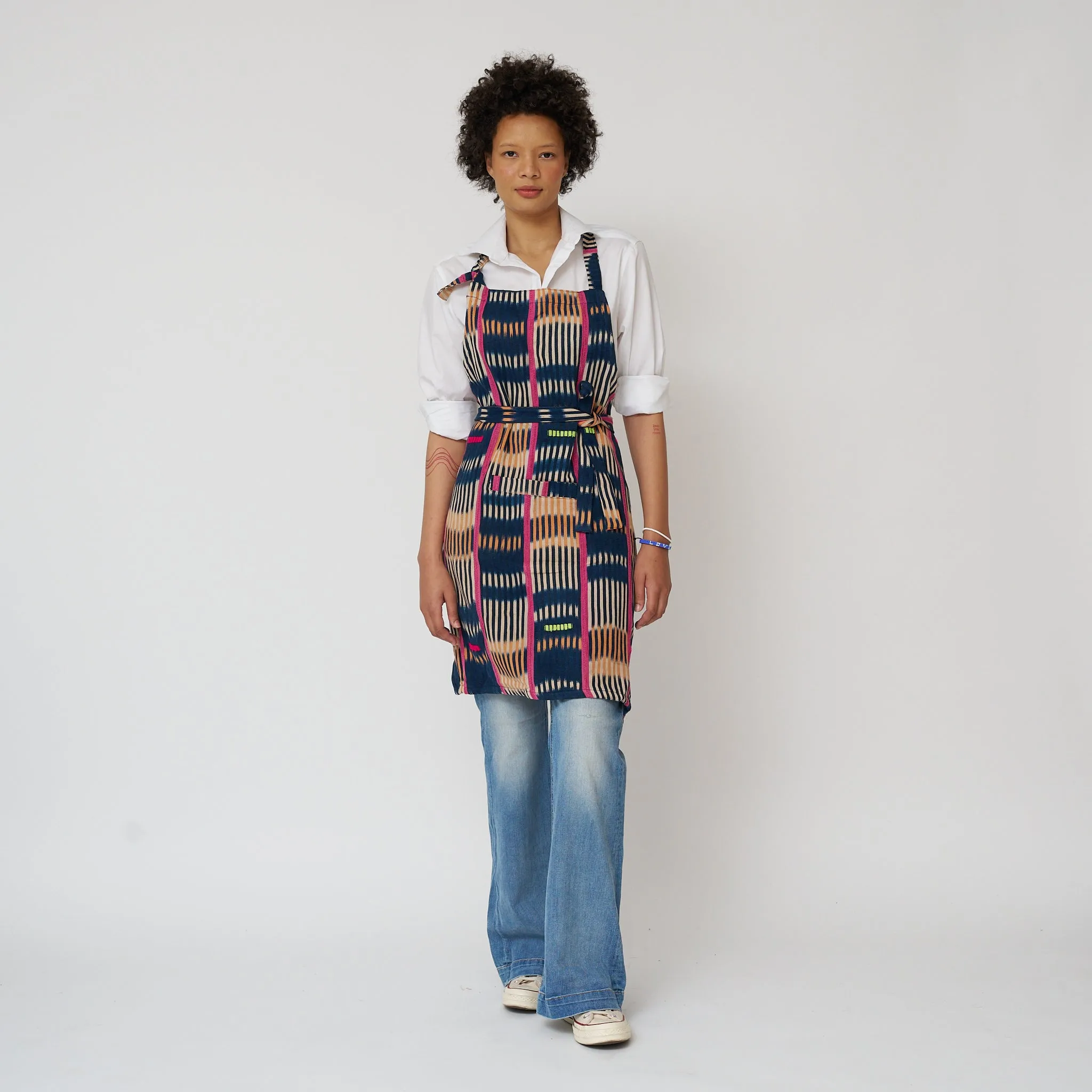 African Baule Apron - Indigo/Peach/Pink