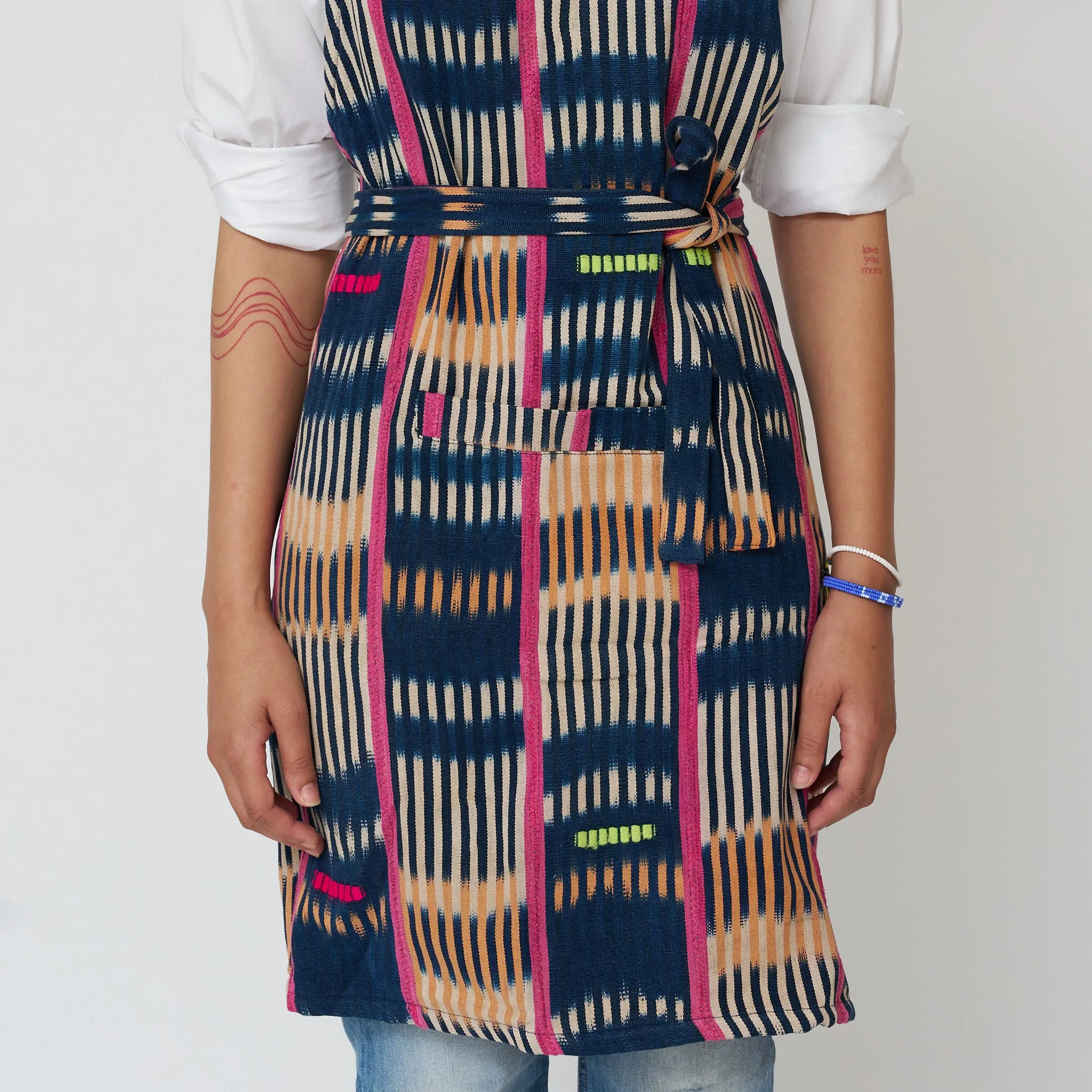 African Baule Apron - Indigo/Peach/Pink