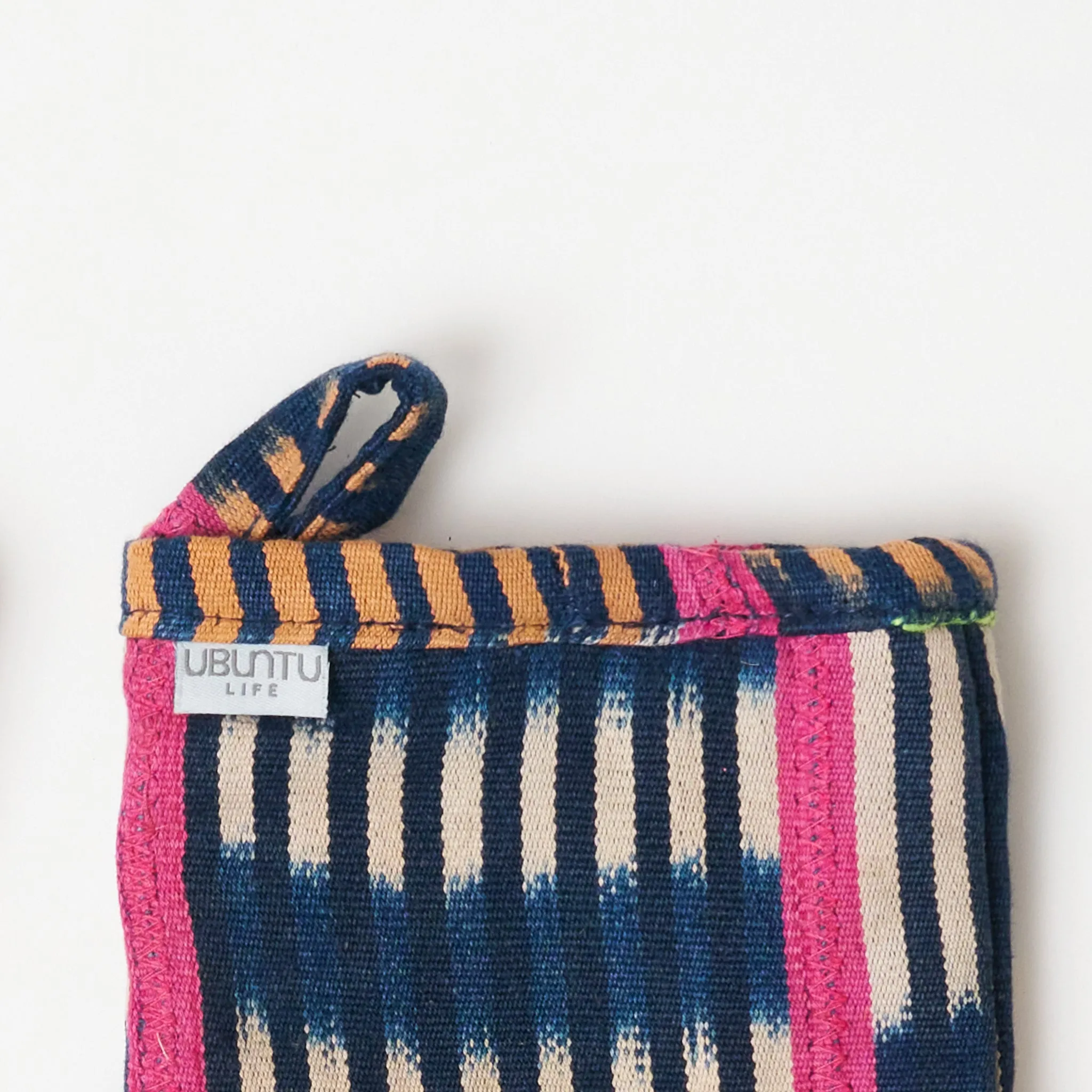 African Baule Oven Mitts - Indigo/Peach/Pink