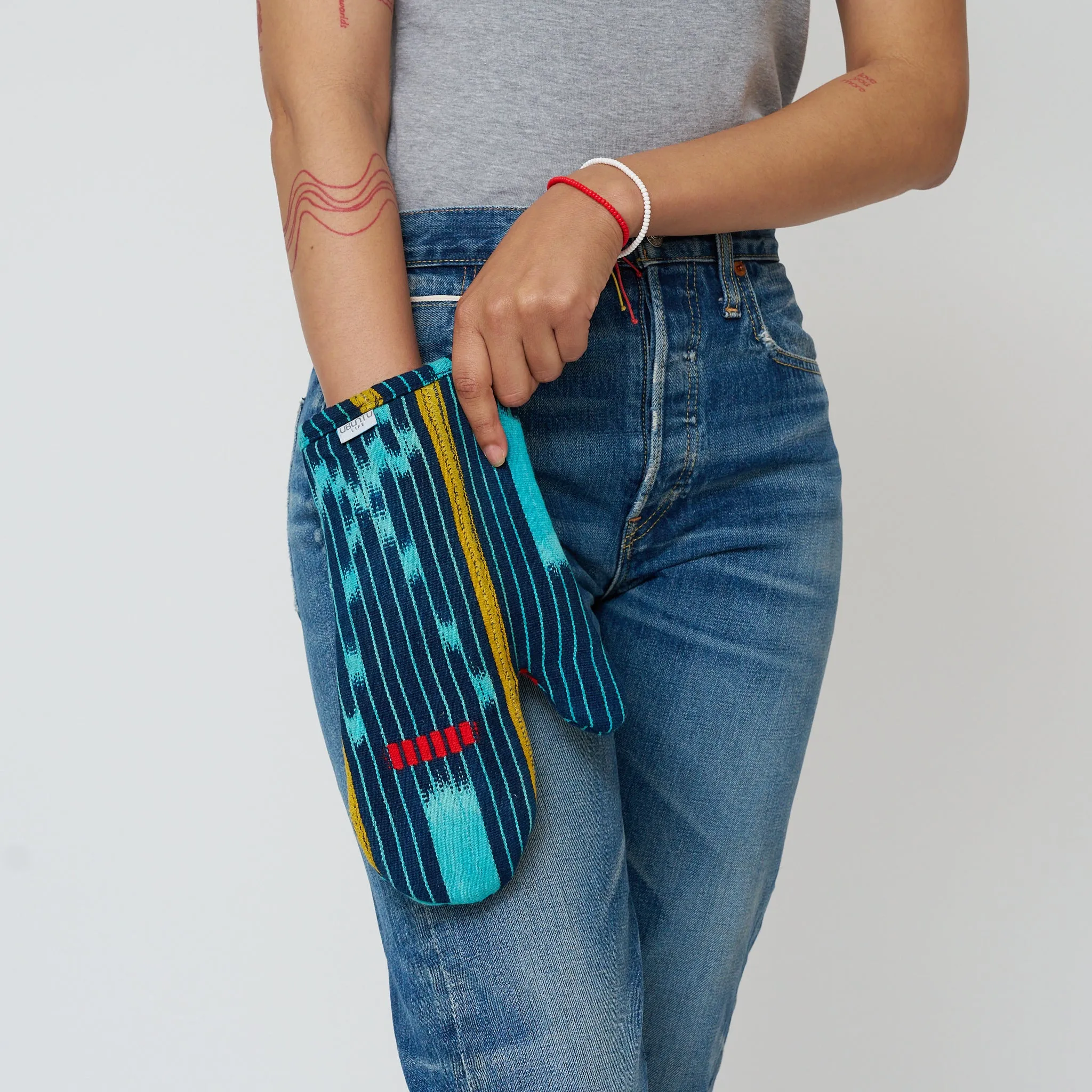 African Baule Oven Mitts - Indigo/Turquoise