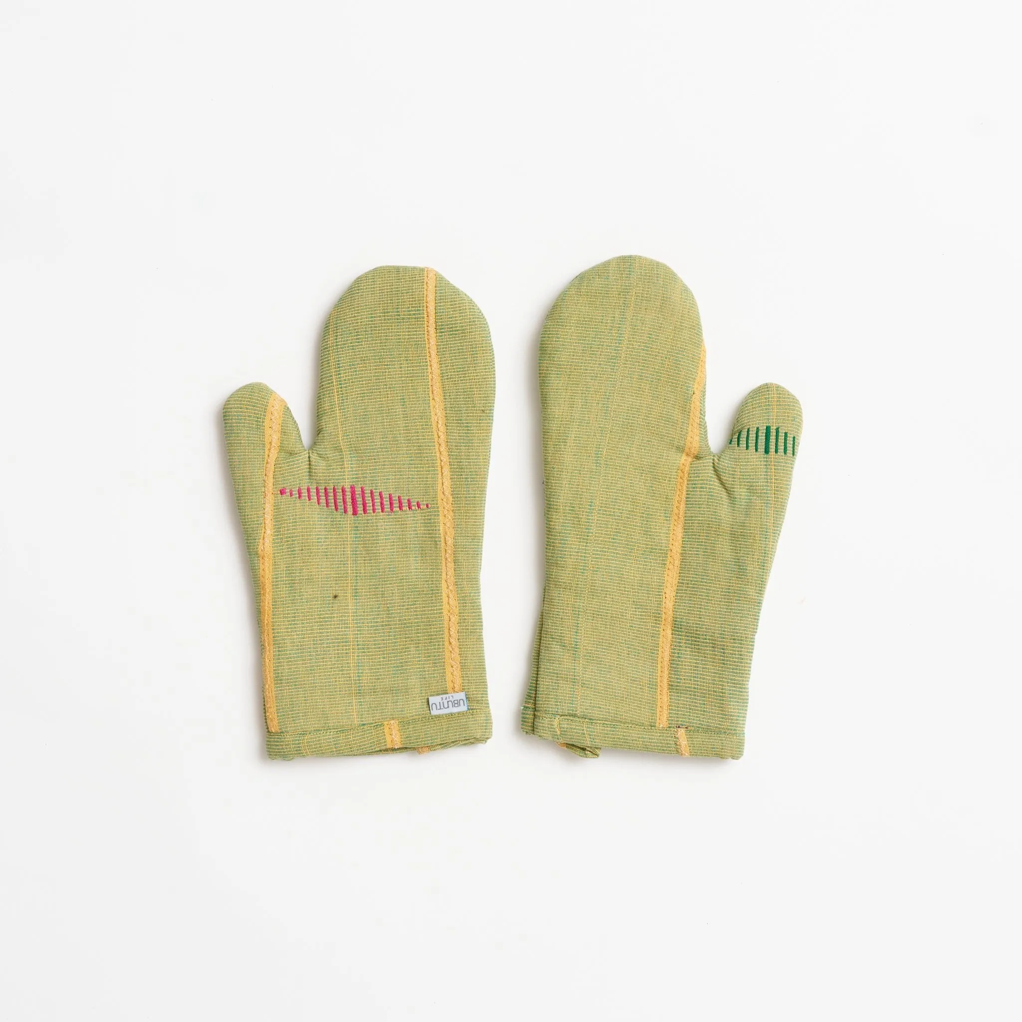 African Baule Oven Mitts - Lime Stripe