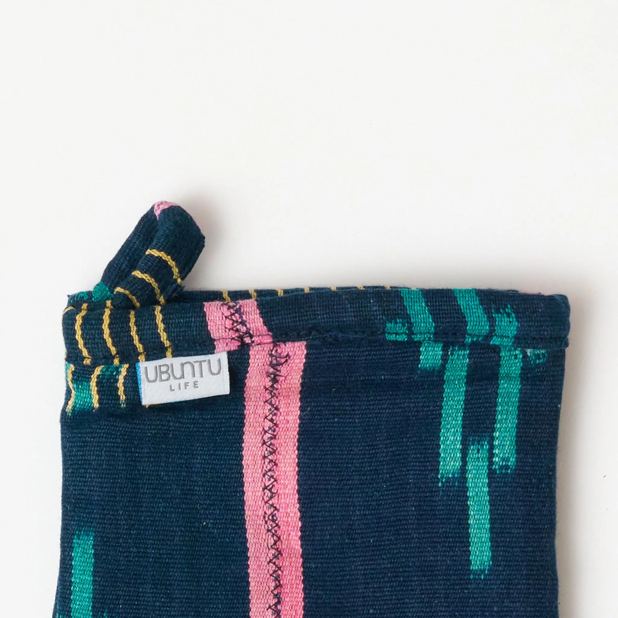 African Baule Oven Mitts - Navy/Pink