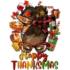 Afro Messy Bun Happy Thanksmas (DTF Transfer)