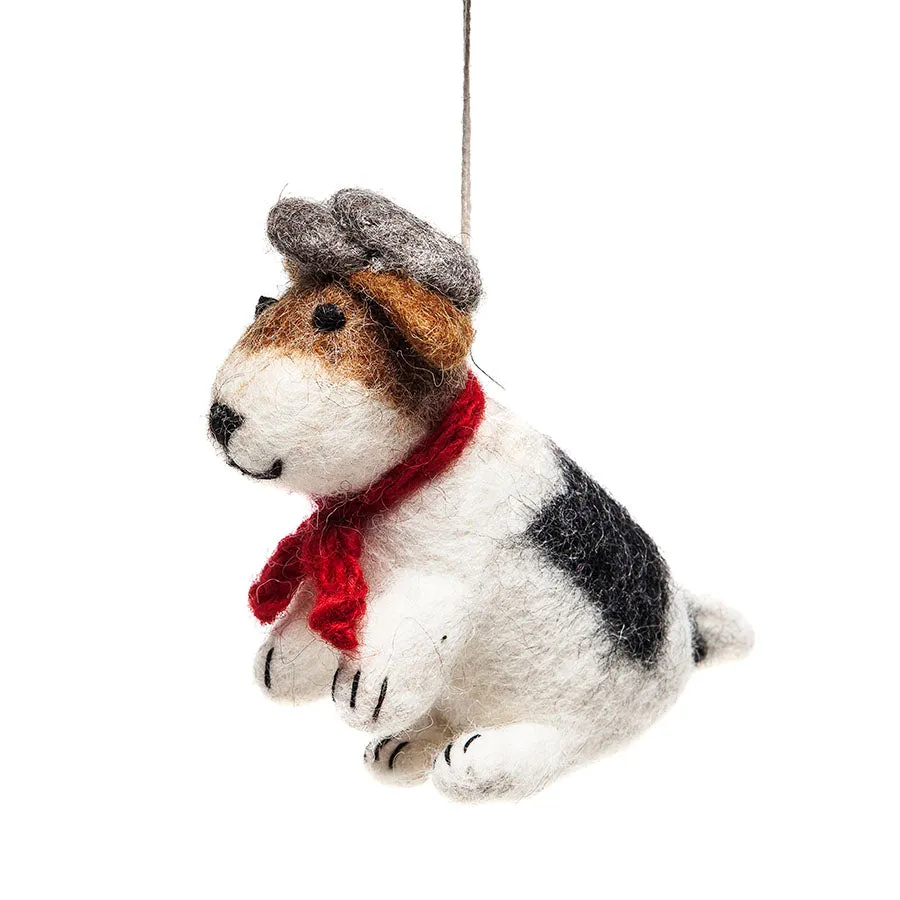 Amica Fair Trade Large Sitting Felt Fox Terrier with Cap