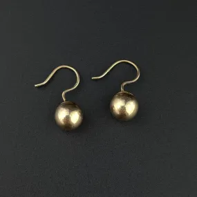 Antique Solid Gold Victorian Dormeuse Ball Earrings