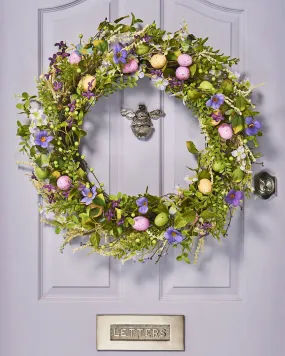 Artificial Floral Egg Wreath, Purple, 28 Inch