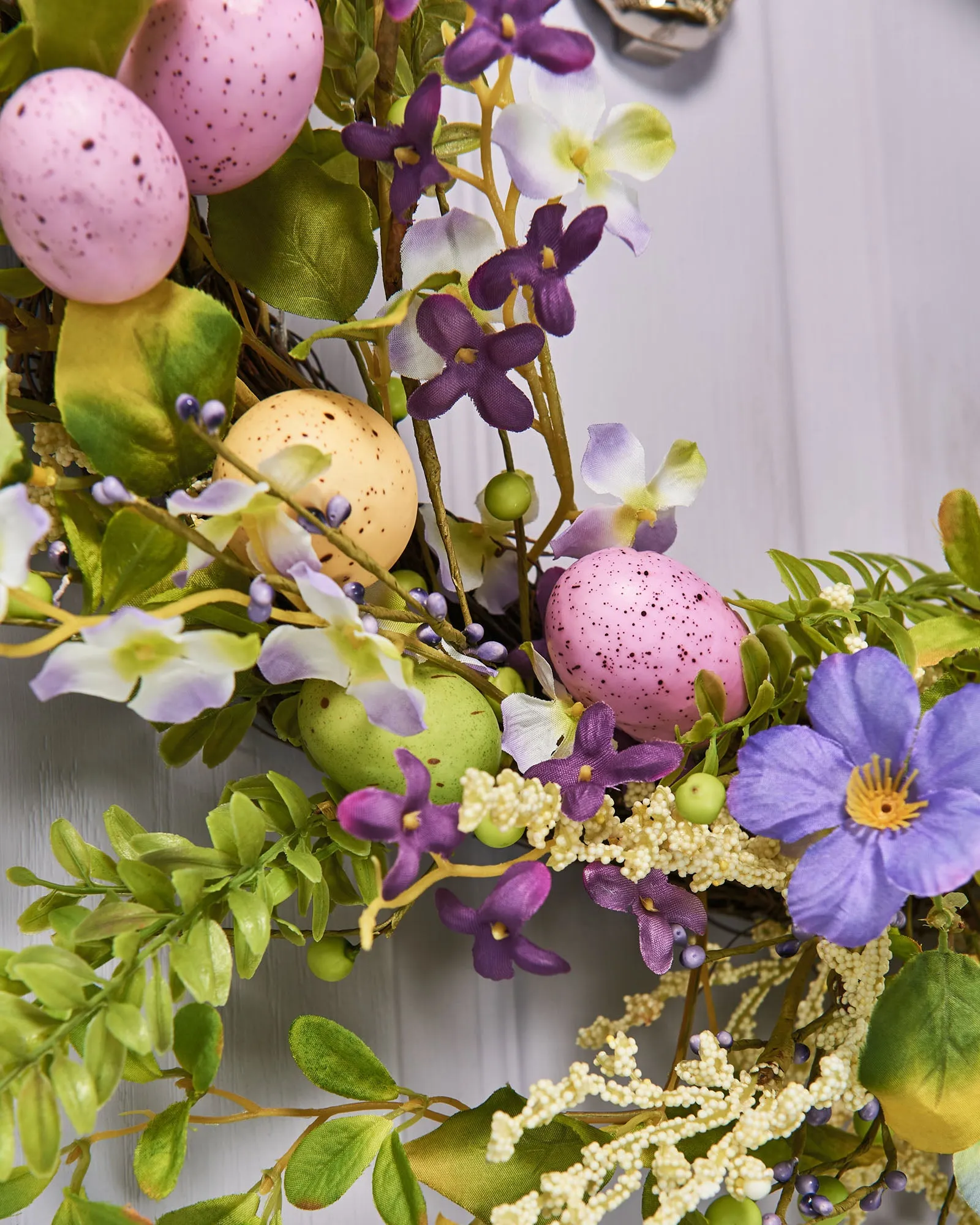 Artificial Floral Egg Wreath, Purple, 28 Inch