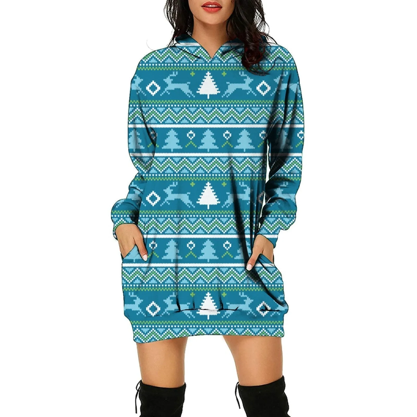 Autumn Casual Christmas Sexy Printed Dress Long Women's Sleeve Dress