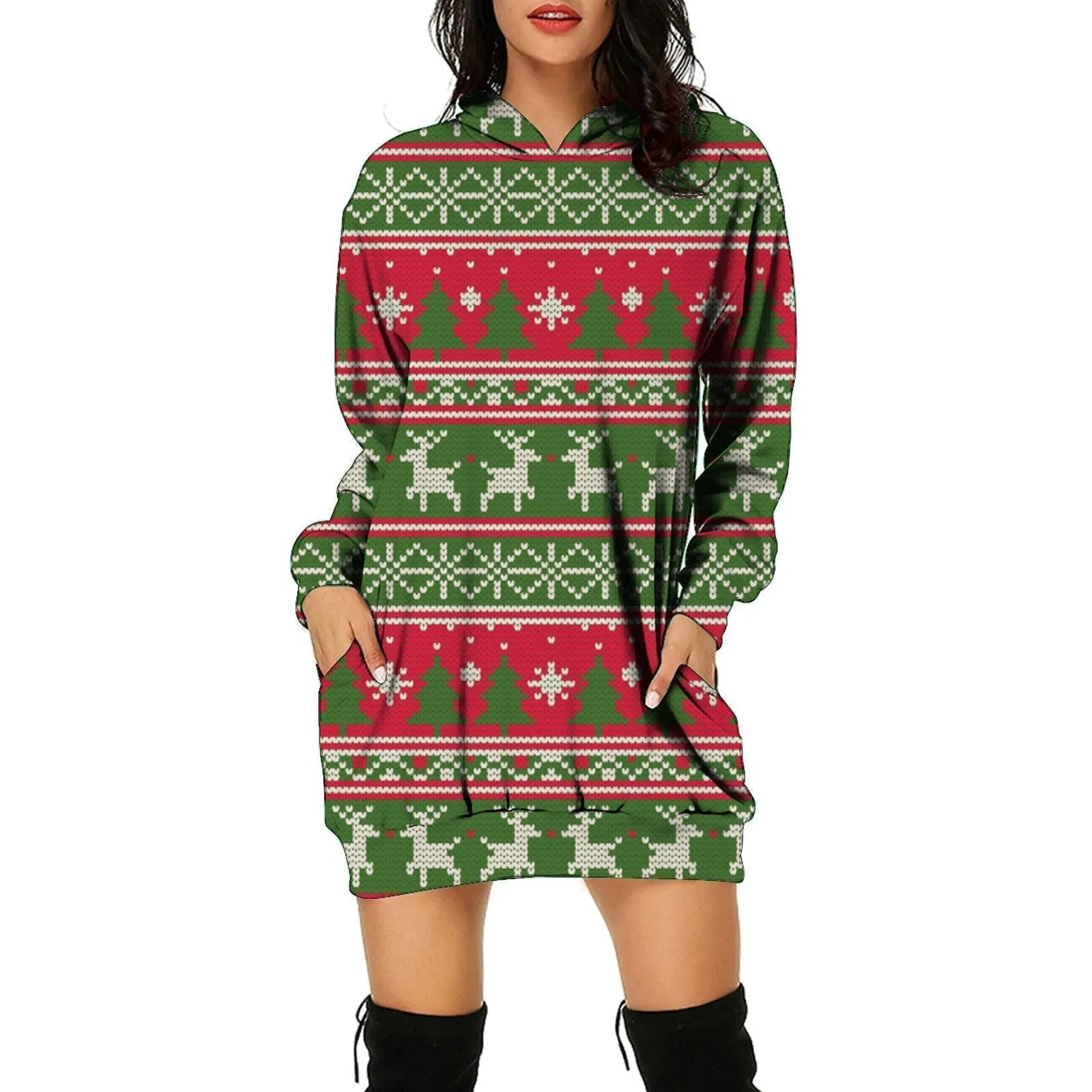 Autumn Casual Christmas Sexy Printed Dress Long Women's Sleeve Dress