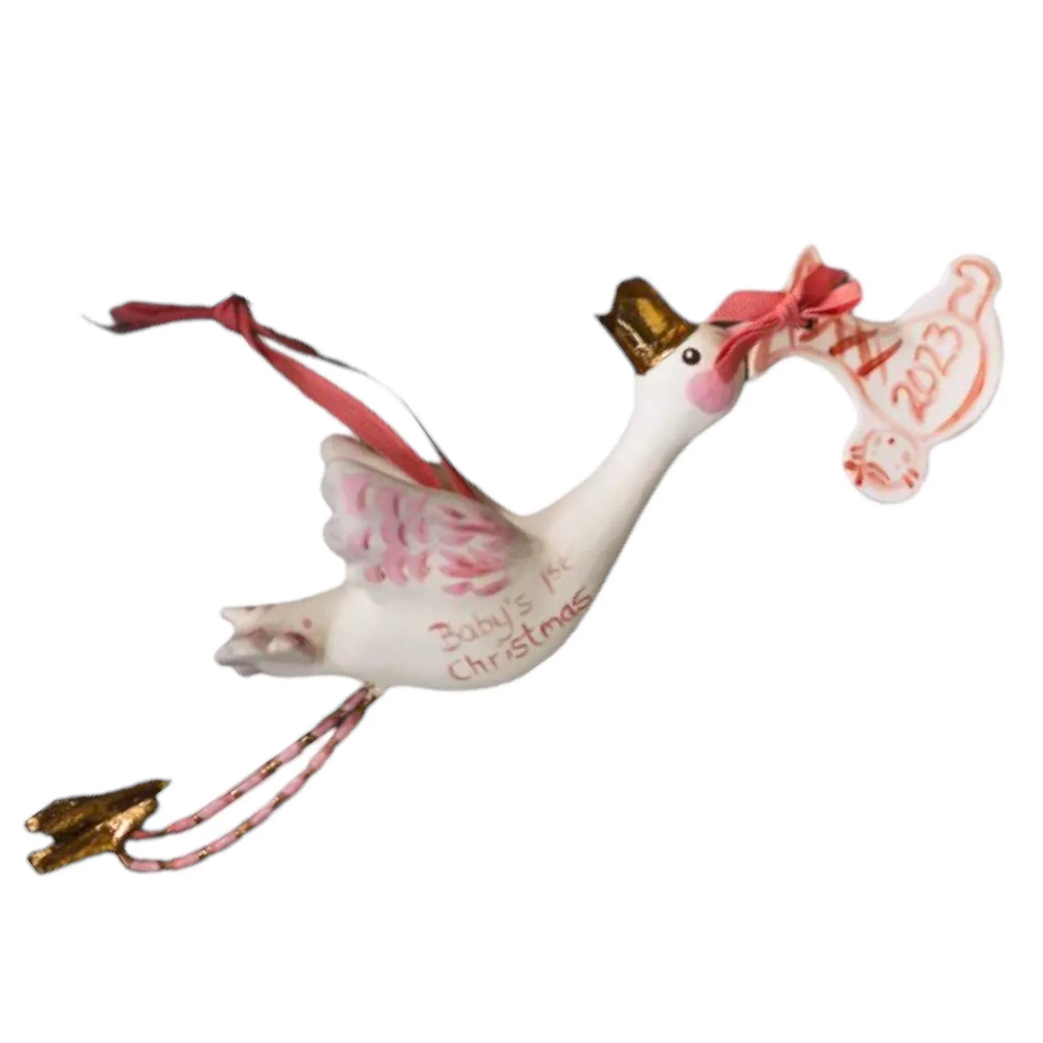 Baby's First Christmas Stork Ornament - pink