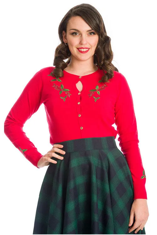 Banned Holly Go Lightly Cardigan in Red Christmas