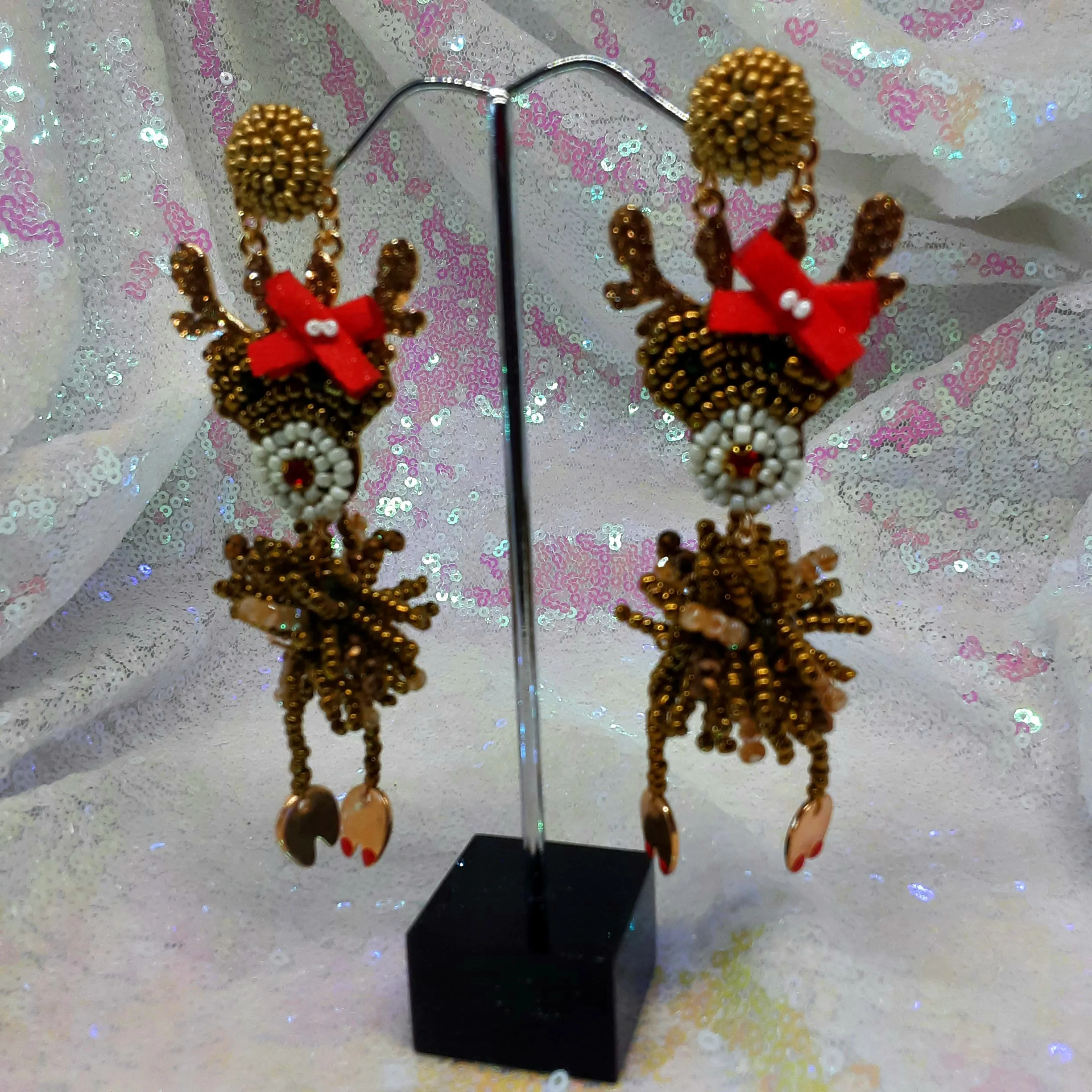 Beaded Reindeer Xmas Earrings