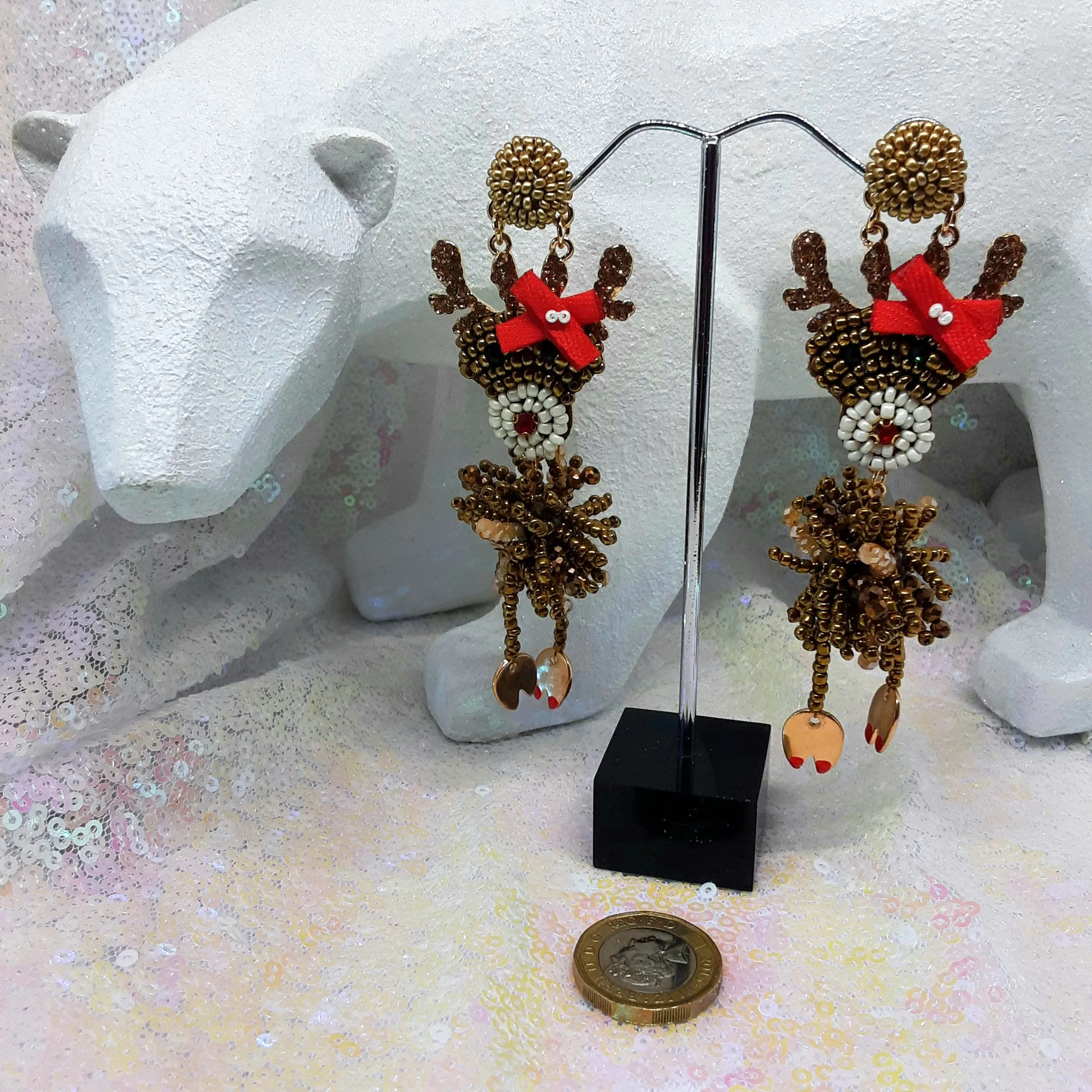 Beaded Reindeer Xmas Earrings