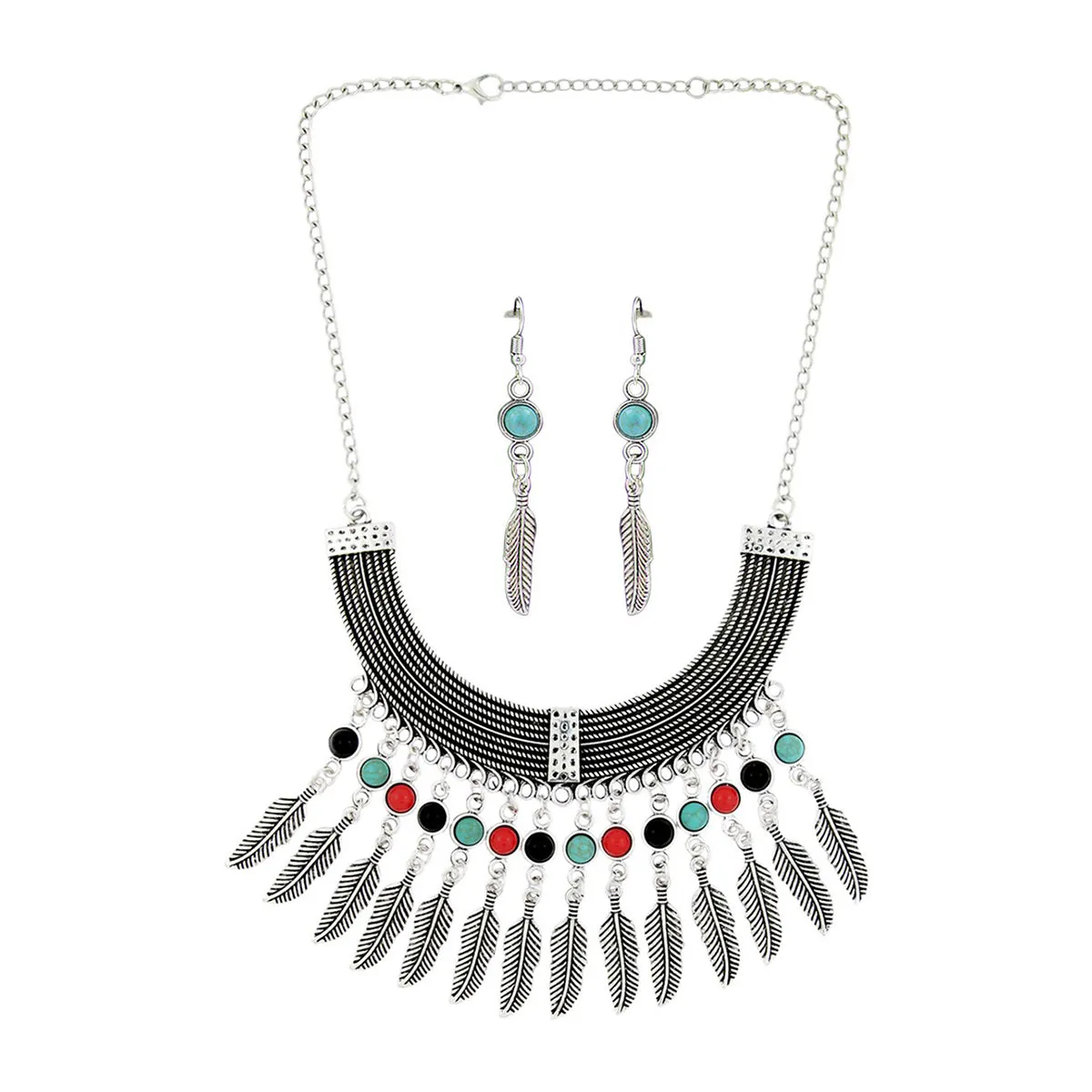 Beads Oxidised Tribal Bohemian German Long Statement Necklace Earring