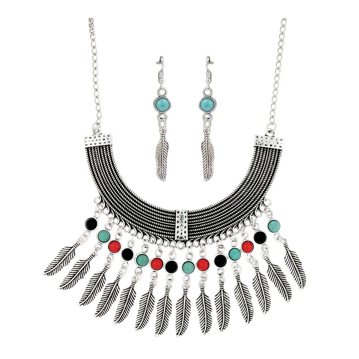 Beads Oxidised Tribal Bohemian German Long Statement Necklace Earring