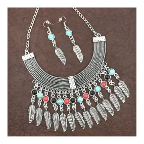 Beads Oxidised Tribal Bohemian German Long Statement Necklace Earring