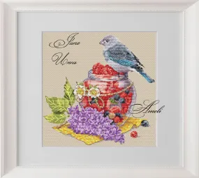 Bird with the Jam. June. Calendar Series - PDF Cross Stitch Pattern