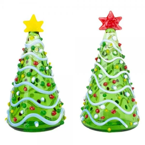 Blown Glass Salt and Pepper Shakers, GREEN Trees