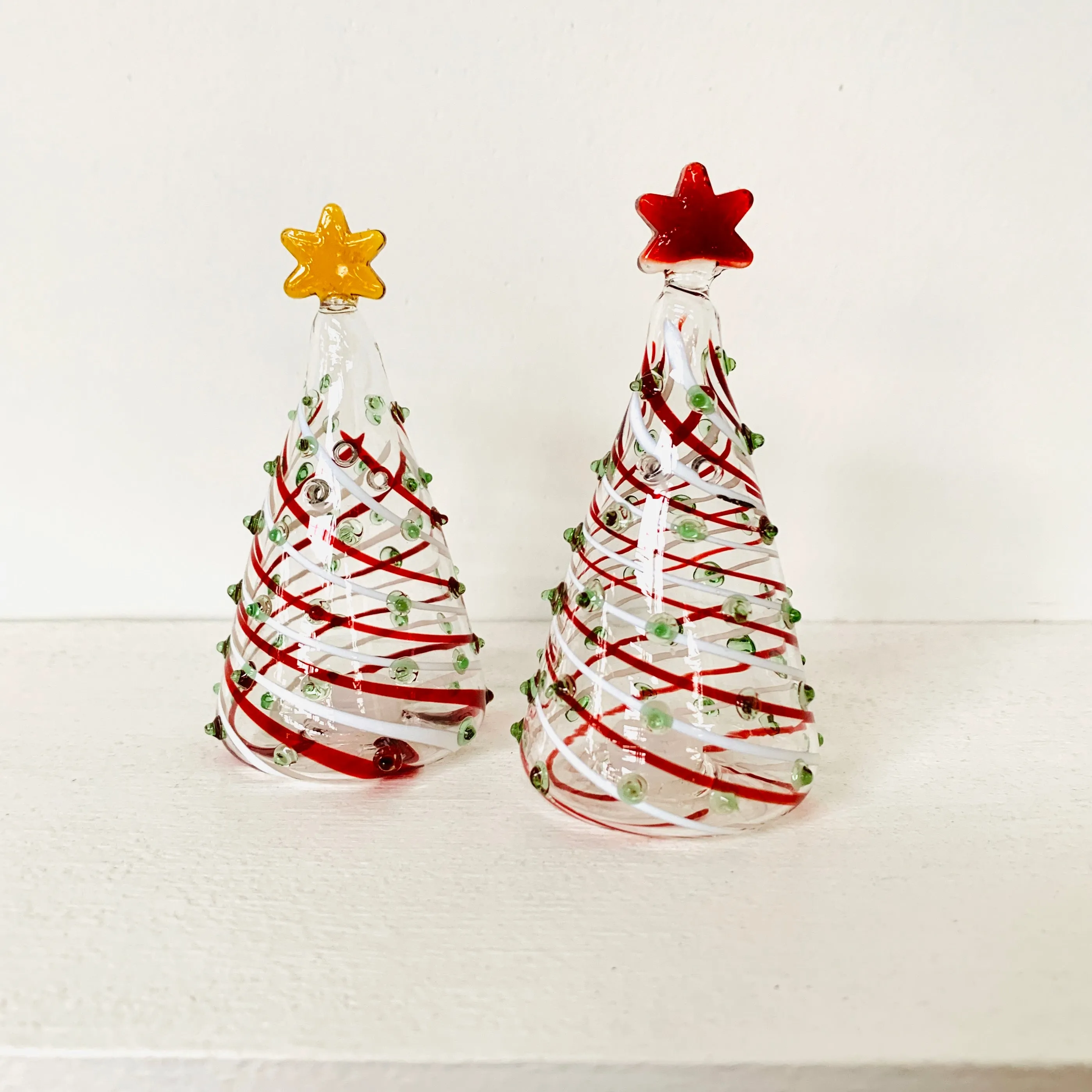 Blown Glass Salt and Pepper Shakers, Xmas Trees