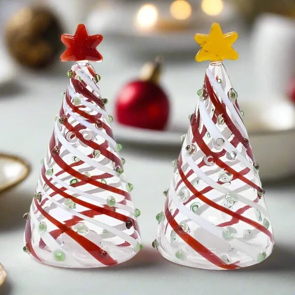 Blown Glass Salt and Pepper Shakers, Xmas Trees