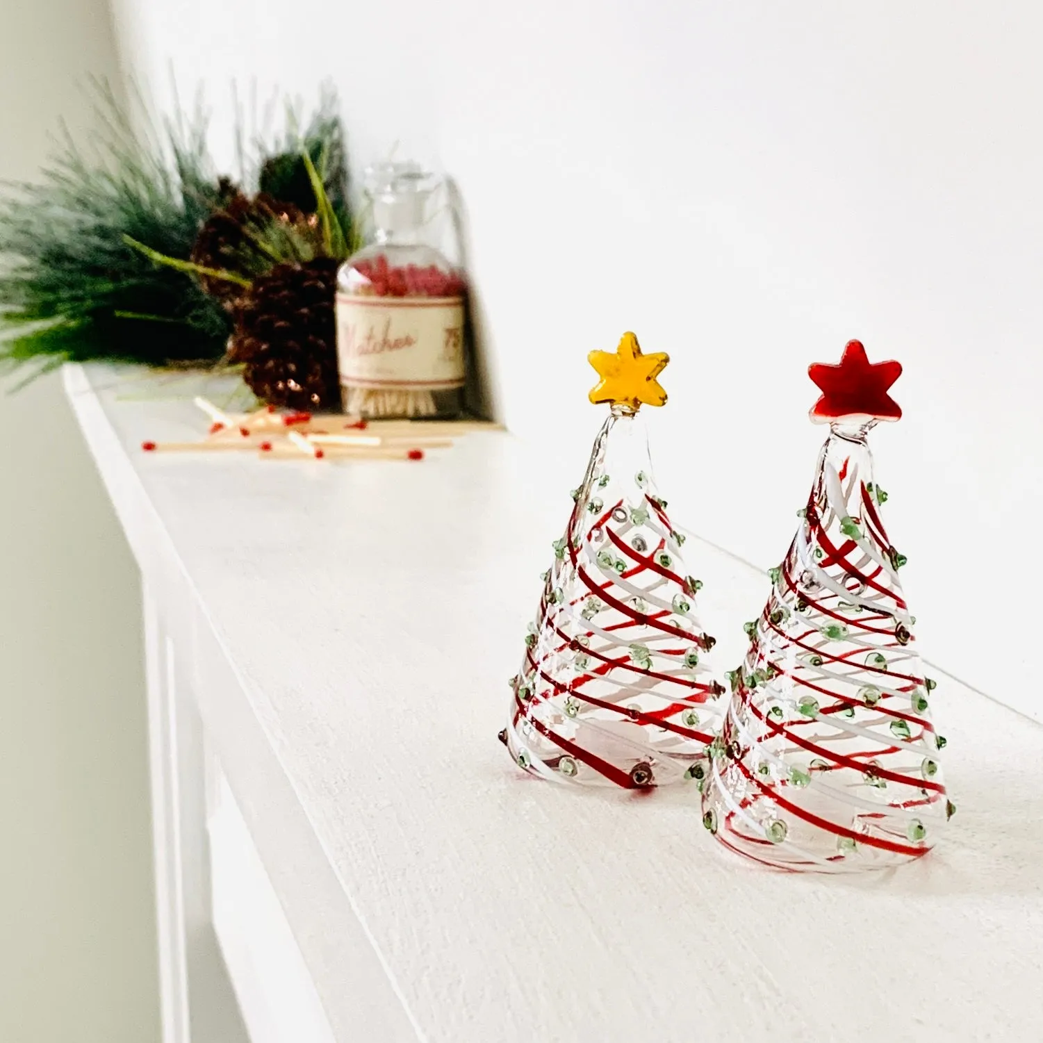 Blown Glass Salt and Pepper Shakers, Xmas Trees