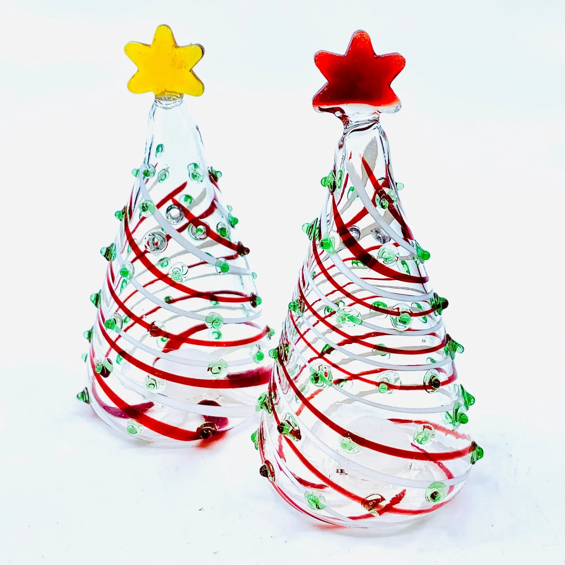 Blown Glass Salt and Pepper Shakers, Xmas Trees