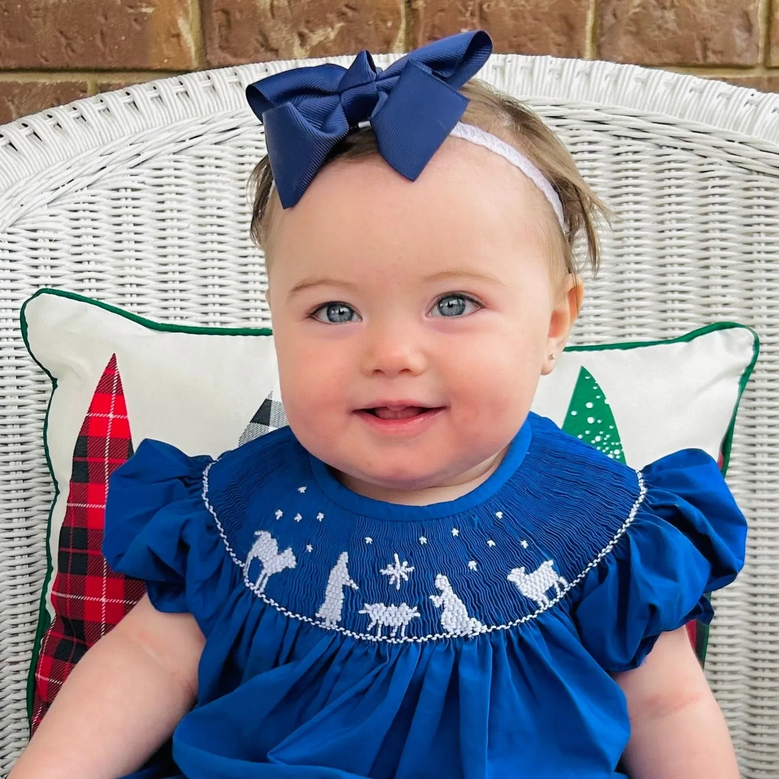 Blue Nativity Christmas Smocked Bishop Dress