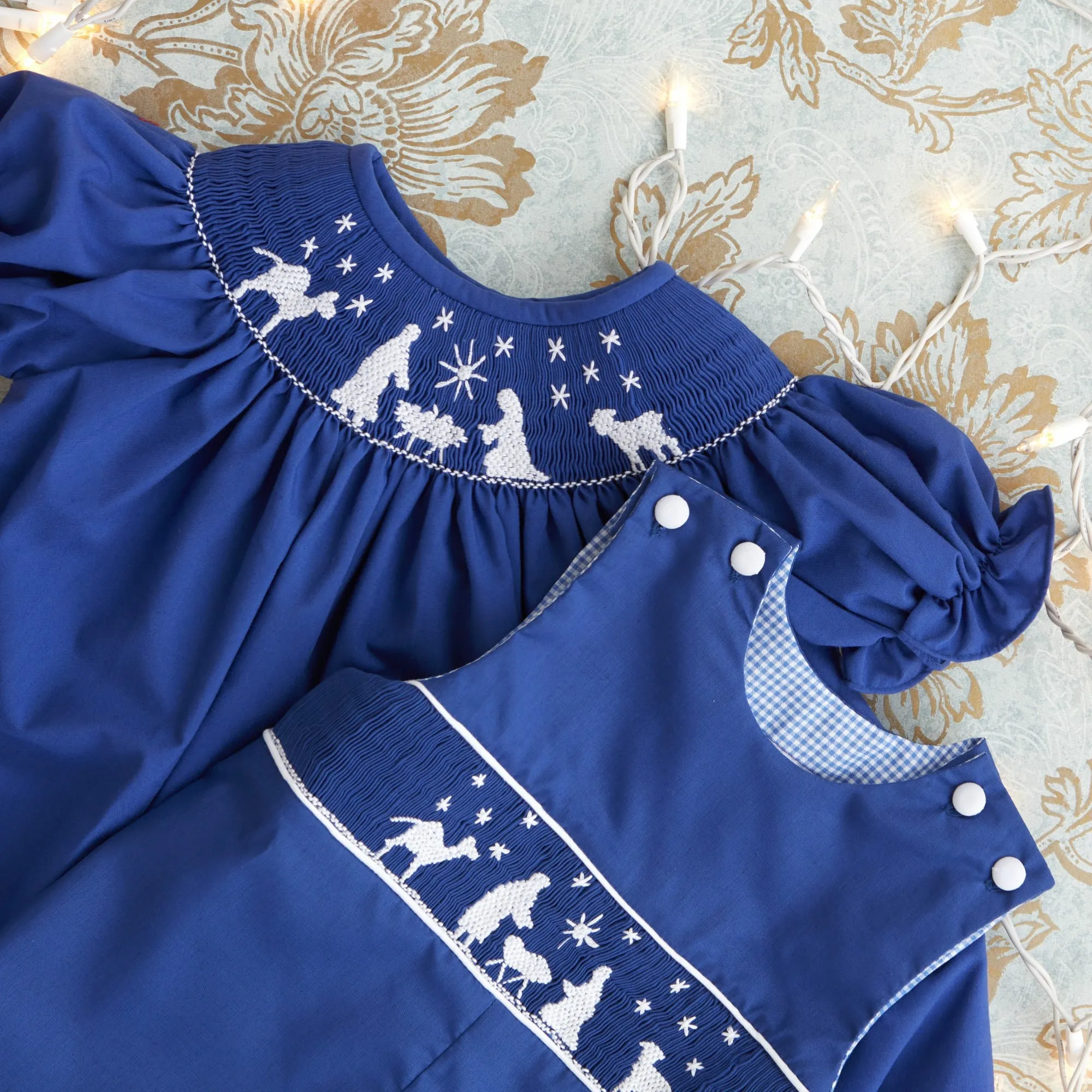 Blue Nativity Christmas Smocked Bishop Dress