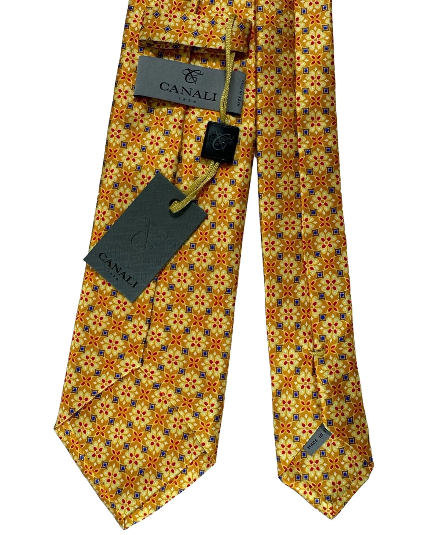 Canali Tie Yellow Red Royal Blue Mini Floral - Jacquard Silk