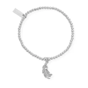 ChloBo Cute Feather & Heart Charm Silver Bead Bracelet