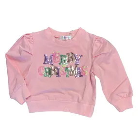 Christmas Pastel Pink Sequin Puff Long Sleeve Shirt