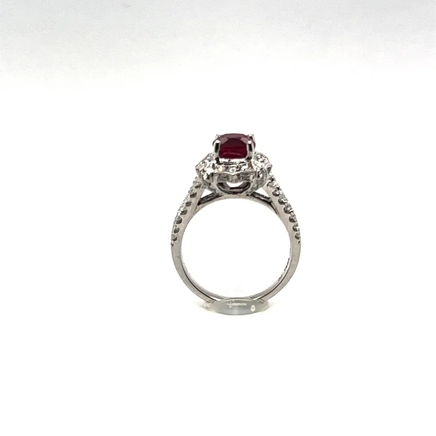 Custom 18k White Gold Couture Ruby and Diamond Ring