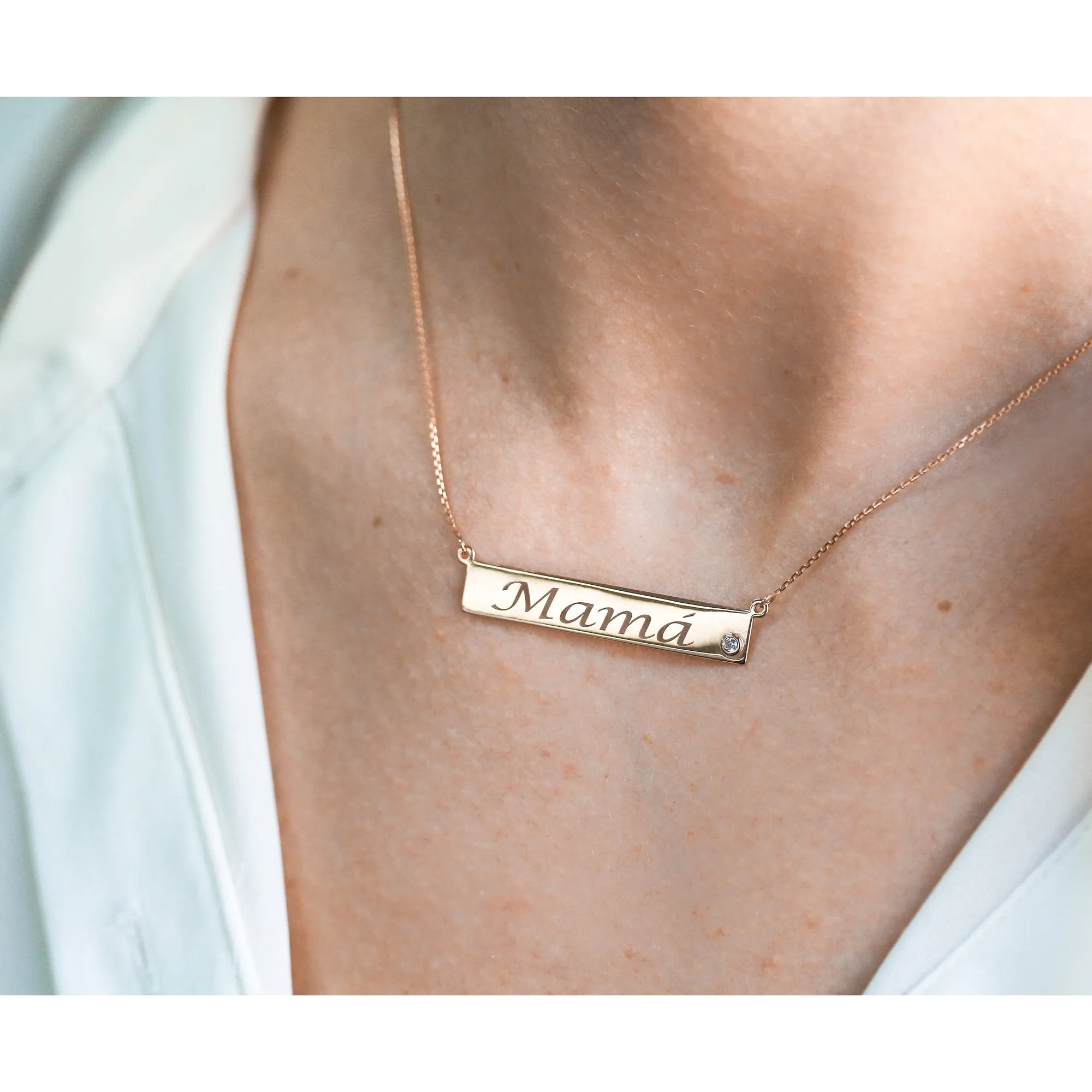 Custom Diamond Accented Gold Name Plate Necklace