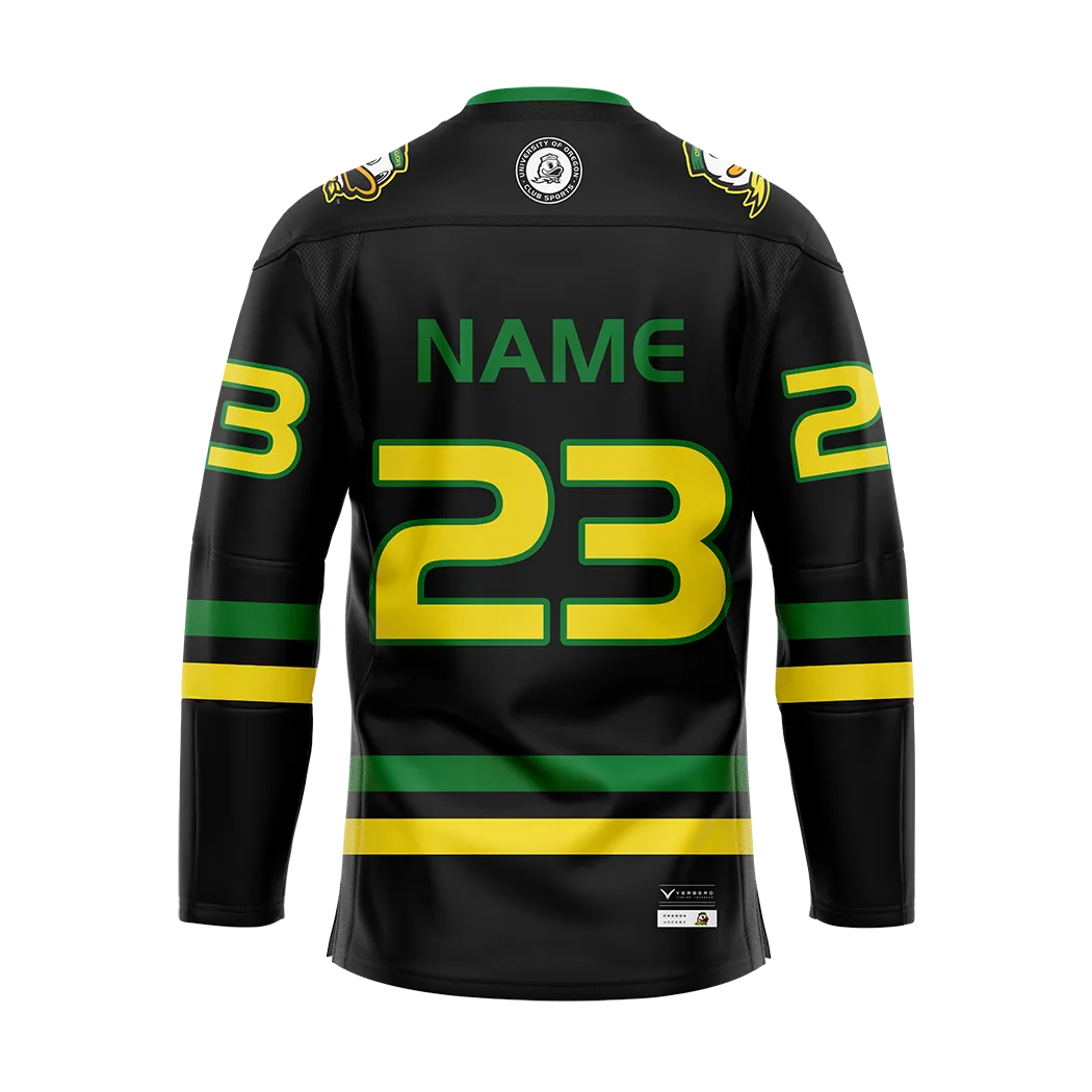 Customized Oregon Black Authentic Sublimated With Twill Jersey