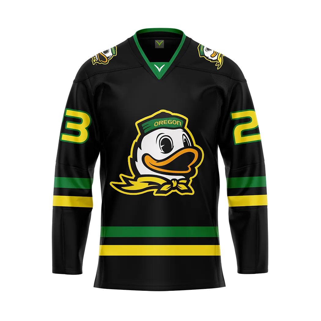 Customized Oregon Black Authentic Sublimated With Twill Jersey