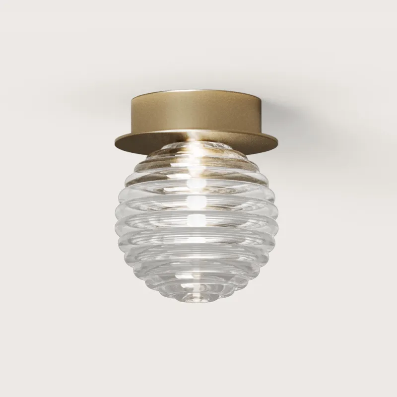 Delicate Ridged Glass Spherical Wall or Ceiling Light