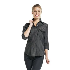 Denim Gray 3/4 Sleeve Service Blouse - WARM FRONT